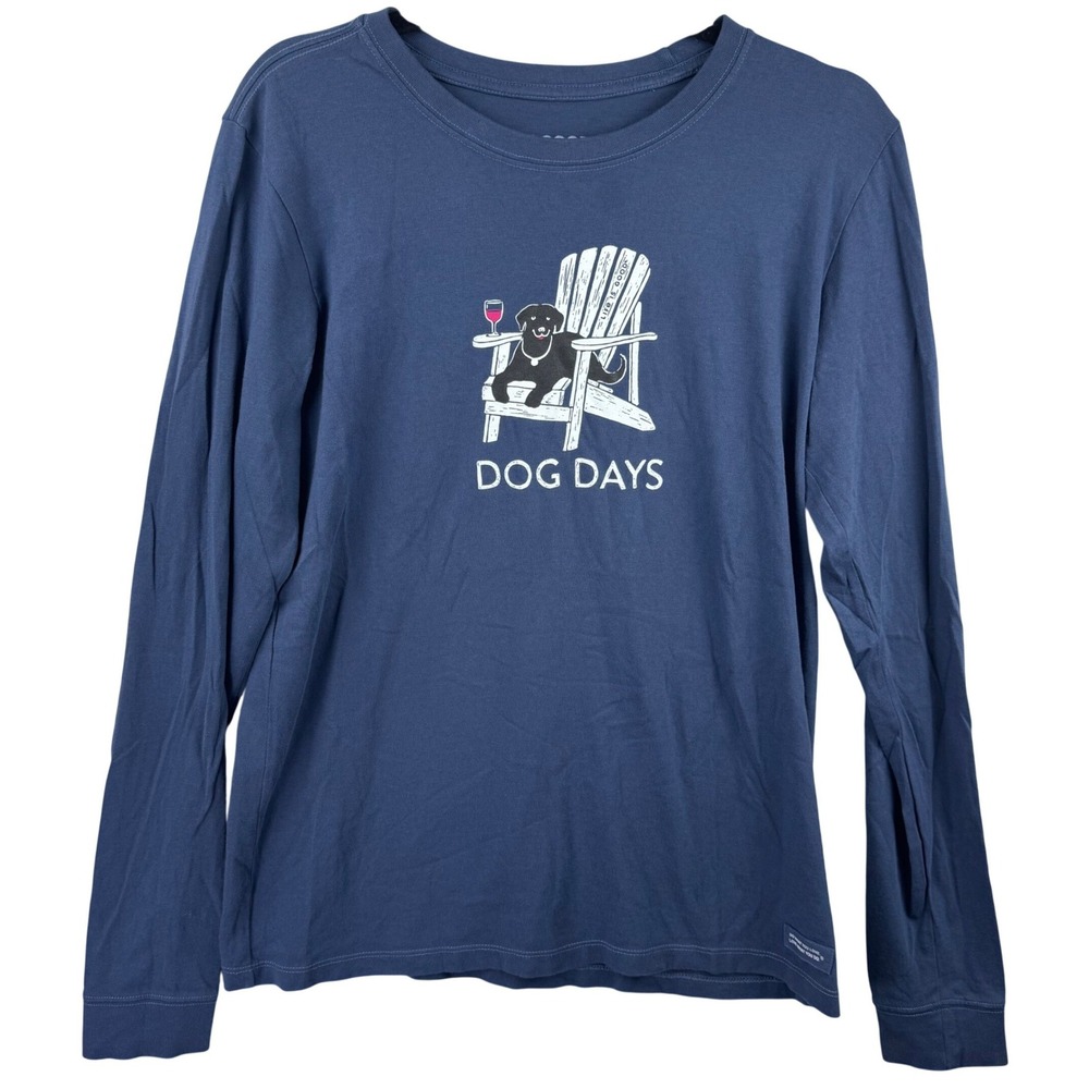 Life is Good Crusher Tee Womens Medium Blue Dog Days Black Lab Long Sleeve Shirt - Picture 2 of 11
